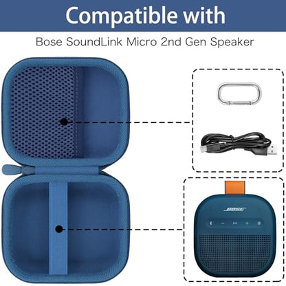 for Bose New SoundLink Micro 2nd Gen Speaker Protective Case, Twilight Blue | EVA Hard Shell, Soft Velvet Lining, Durable Wrist Strap, Portable Travel Bag with Carabiner, Mesh Accessory Pocket - color: Dark Blue Case