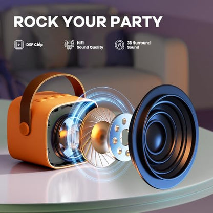 YLL Mini Karaoke Machine for Kids Adults, Portable Bluetooth Speaker with 2 Wireless Microphones, Birthday Gifts Toys for Girls Boys Ages 3, 4, 5, 6, 7, 8, 9,10,11,12+ Years Old Toddler (Orange) | Portable Bluetooth Mini Speaker with 2 Wireless Microphone