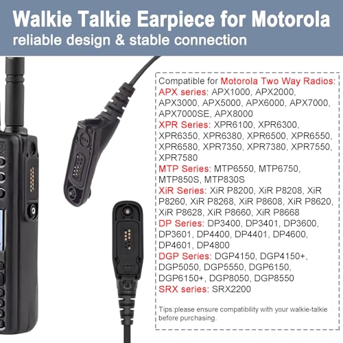 APX 6000 Earpiece Surveillance Air Acoustic Tube Headset with PTT Mic Compatible with Motorola APX 7000 8000 XPR 6350 6550 7550e 7350e Two Way Radio - size: 8268-04P