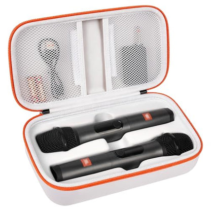 Wireless Microphone Case Compatible with JBL Wireless Two Microphone System, Handheld Dual Mic Travel Bag for Singing or Karaoke for Receivers, Adapters, AA Batteries - color: White