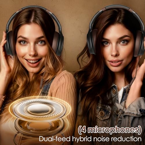 INFURTURE USB C Wired Headphones, Active Noise Canceling Over Ear HD MIC | Brown Headphones,Stereo Sound,Foldable & Portable for School/Travel,Compatible with iPhone,Laptop,Samsung,Adults/Teens Gift - color: Brown