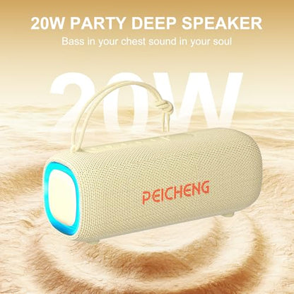 PEICHENG Bluetooth Speaker, Portable Wireless Clear Loud Stereo Sound IPX5 Waterproof with RGB Lights BT5.3 Long Playtime TWS Pairing,for Home Party Outdoor Beach,Great Gift Choice (Beige) - color: Beige