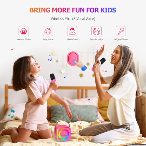 Mini Karaoke Machine for Kids with 2 ireless Microphones - color: Rose Red