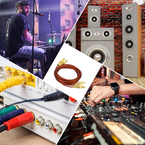 MECCANIXITY 2RCA Male to 2RCA Male Audio Stereo Cable, 6.6 ft RCA Subwoofer Cable with Gold Plated Plugs for Home Theater, HDTV, Amplifiers, Speakers, Red Brown Cable Gold Shell - color: Red Brown/Gold, size: 6.6 ft
