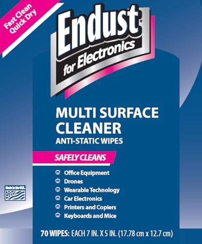 Endust For Electronics; Multi-Surface, Anti-Static, Electronics Cleaning Wipes; Alcohol & Ammonia Free; 12 Pack of 70 Wipes per Container (259000P12) - size: 70 Count (Pack of 12)