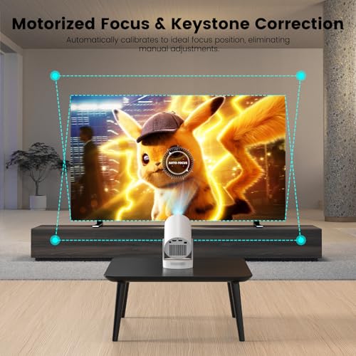 [Electric Focus]Mini Portable Projector with 4K Support, Bluetooth 5.4 WIFI6, 5watt Sound Base Speaker, 260 ANSI, Android 11, 210° Rotation , Auto Keystone Correction Video Projector HY300 PLUS