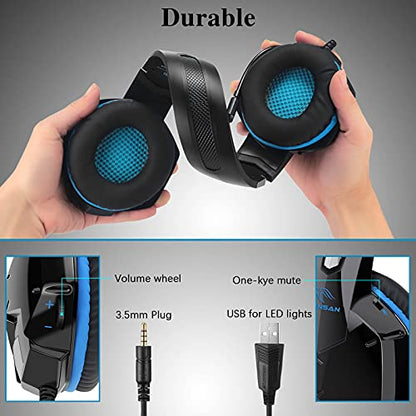 Gaming Headset for PS4 Xbox One PC PS5,Over Ear Wired Gaming Headphones with Microphone Noise Cancelling,Flip-to-Mute,Bass Surround Sound,Lightweight,Soft Memory Earmuffs,Black Blue