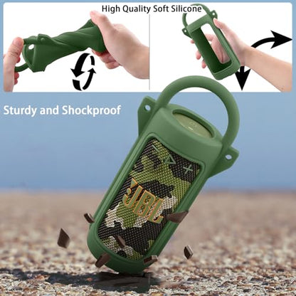 for JBL Grip Portable Waterproof Speaker Silicone Case, Army Green | Portable Travel Soft Cover with Adjustable Shoulder Strap and Carabiner, Protective Skin Case, Anti-Slip Feet - color: Army Green Case