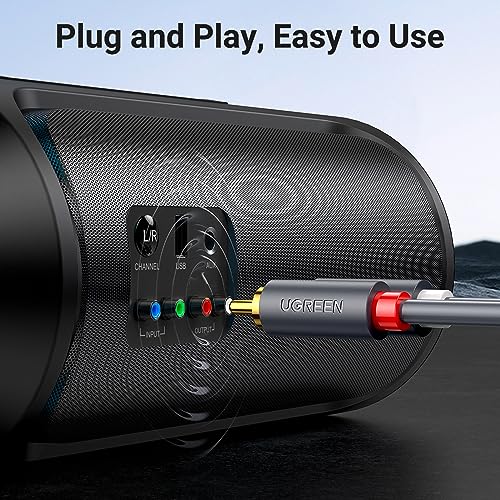 UGREEN RCA Cable, 10FT 2RCA Male to 2RCA Male Stereo Audio Cable | For Home Theater Amplifier, Hi-Fi System, Car Audio Speaker, Dual Shielded Red and White Connectors with 24K Gold Plated - size: 10FT