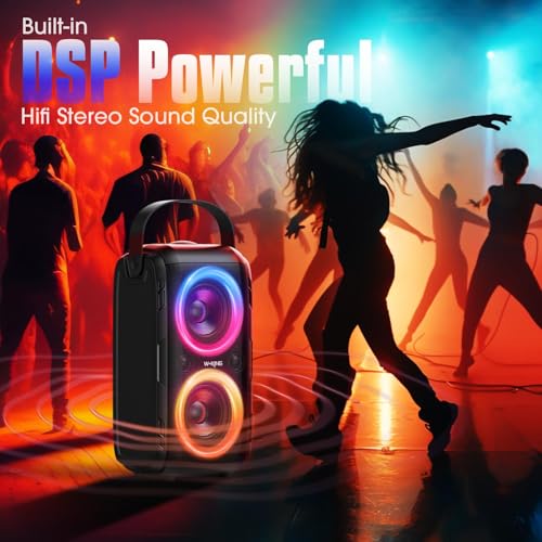 W-KING Party Bluetooth Speaker Boom Box, 180W Max Big Large Speaker | 105dB Loudest Wireless Outdoor Portable Speaker 4 Drivers with 2*4.04'' Subwoofer, 80W HD Huge Deep Bass, IPX5/24H/EQ/USB/TF - style: T9