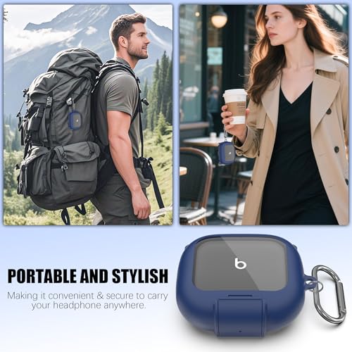 Secure Lock Case for Powerbeats Pro 2 with Phone Stand, LAKSDIURT Shockpoof Protection Cover Compatible with Beats Powerbeats Pro 2 Earbuds Clear Power Pro2 Case with Cleaner Kit & Keychain (Blue) - color: Blue