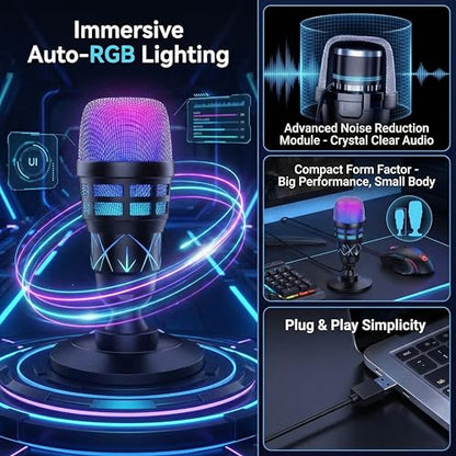 USB Condenser Microphone for PC Gaming & Podcast, with RGB Indicator, Shock Mount & Gain Control – Used for Streaming, PS4/PS5 & YouTube