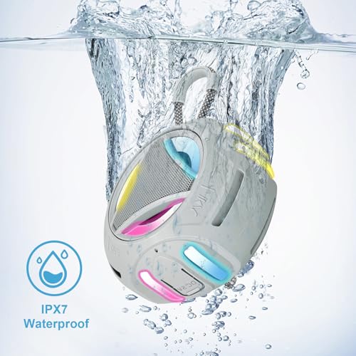 Portable Bluetooth Speaker, IPX7 Waterproof Shower Speaker, Wireless Outdoor Speakers, Floating, Built-in Mic, 24H Playtime with LED Lights, Loud HD Sound, Powerful Bass, Gifts for Unisex - Gray - color: Gray