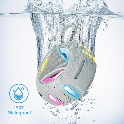 Portable Bluetooth Speaker, IPX7 Waterproof Shower Speaker, Wireless Outdoor Speakers, Floating, Built-in Mic, 24H Playtime with LED Lights, Loud HD Sound, Powerful Bass, Gifts for Unisex - Gray - color: Gray