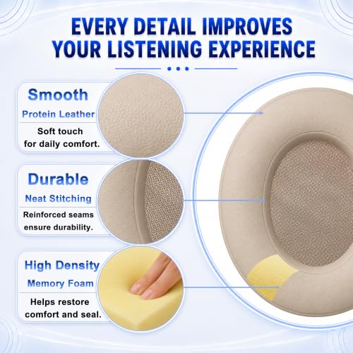 Replacement Ear Pads for Beats Studio 2 & Studio 3 (B0501, B0500) Wired & Wireless Headphones, Protein Leather Earpads Cushions with Memory Foam, Extra Thick Ear Cups,1 Pair (Light Gold) - color: Light Gold