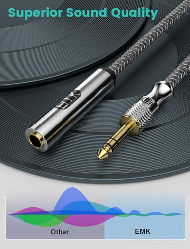 EMK Premium 1/4" (6.35mm) Male to Female Stereo Extension Cable (5Ft/1.5M) - Gold-Plated Quarter Inch Headphone/Guitar/Audio Extension Cord for Studio Equipment, Amplifiers & Instruments - size: 5 Feet, style: 1/4 inch Extension Cable