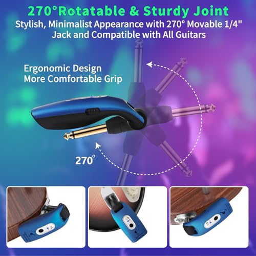 A9 Wireless Guitar Transmitter Receiver 2.4GHz (Blue(1TX+1RX)) | Guitar Accessories Transmitter Receiver, 100ft Range, Low Latency, 4-Hour Rechargeable Battery, for Electric Bass - color: Blue