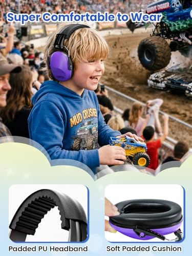 Dr.meter Ear Muffs for Noise Reduction: EM100 SNR27.4 Kids Ear Protection | Noise Cancelling Headphones for Kids Adults Monster Truck, Concerts, Fireworks and Air Shows -with Adjustable Headband - color: Purple