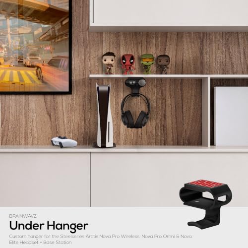 Under Desk Headphone Hanger Stand for Steelseries Arctis Nova Pro, Elite and Pro Omni Wireless Headsets with Dock for the Wireless Base Station by Brainwavz (HPS02) - color: HPS02