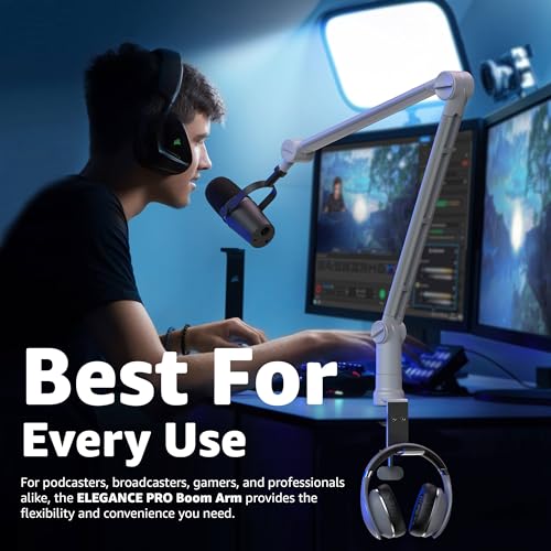 IXTECH Microphone Boom Arm with Desk Mount, 360° Rotatable, Adjustable and Foldable Scissor Mounting for Podcast, Video Gaming, Radio and Studio Audio, Sturdy and Universal. - color: MATTE SILVER