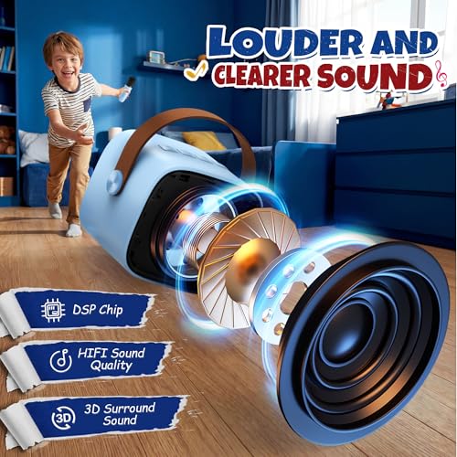 YLL Mini Karaoke Machine for Kids, Birthday Gifts Toys for Boys Ages 3, 4, 5, 6, 7, 8, 9, 10, 12+ Years Old, Portable Bluetooth Speaker with 2 Wireless Microphones Singing Family Home Party (Blue) - color: Blue