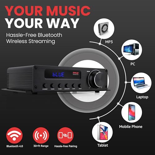Pyle 100W 5 Channel Audio Amplifier - Wireless Bluetooth Home Theater Power Stereo Receiver with Surround Sound w/HDMI, AUX, FM Antenna, Subwoofer Speaker Input, 12V Adapter - PFA540BT.6
