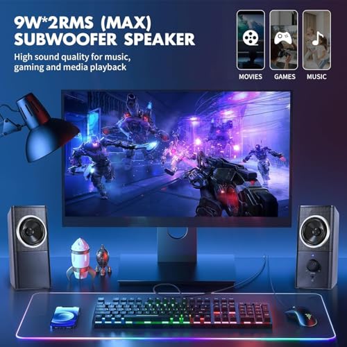 PC Speakers -USB-Powered Computer Speakers for Desktop PC with Volume Control, Gaming Speaker with 3.5mm Aux Multimedia for Laptop/Desktop/Tablets/Phone