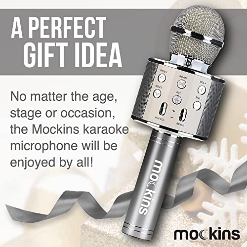 Mockins Silver Bluetooth Karaoke Microphone for Kids with Built in Wireless Speaker| Wireless Microphone Karaoke Compatible with iOS & Android | All-in-One Mic - color: Silver