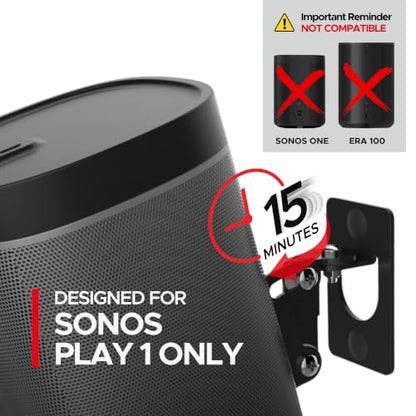 Sound Bass Play 1 Wall Mount Black, Single (1pc) Adjustable Tilt & Swivel | Compatible with Sonos Play:1 Only, Adjustable Swivel & Tilt Mechanism, Mounting Bracket Includes All Mounting Fixings - color: Black