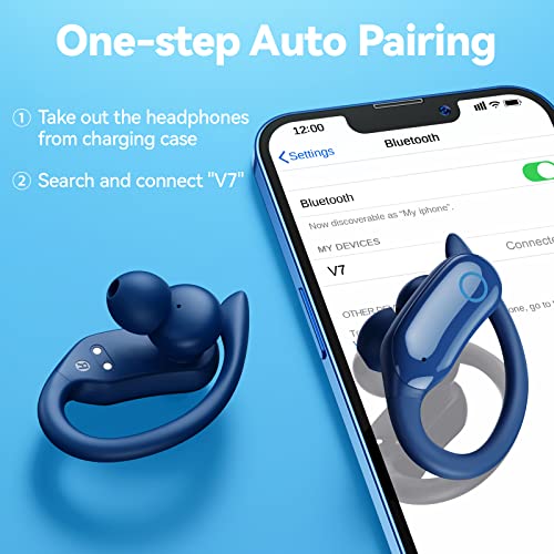 GNMN Ear Buds Wireless Earbuds 80hrs Playback Bluetooth Headphones Over-Ear Earphones with Earhooks Microphone LED Battery Display for Sports/Workout/Gym/Running Black