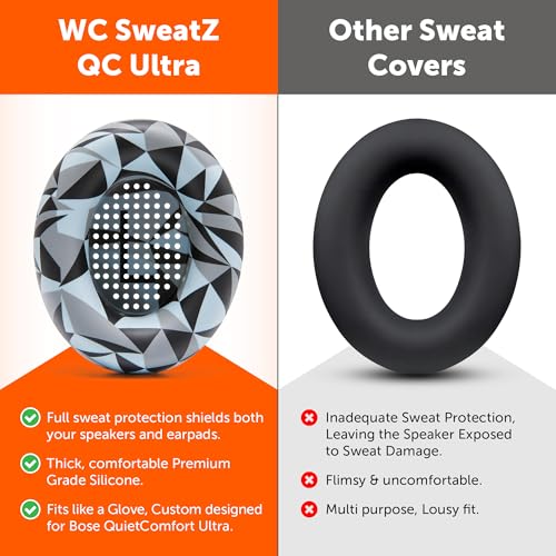 WC SweatZ QC Ultra - Patented Covers for Bose QuietComfort Ultra Gen 1 & 2 | Made by Wicked Cushions | Made with Premium Silicone, Sweatproof & Washable | Geo Grey - color: Geo Grey