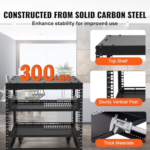 VEVOR 9U Open Frame Server Rack, 23''-40'' Adjustable Depth, Free Standing or Wall Mount Network Server Rack, 4 Post AV Rack with Casters, Holds All Your Networking IT Equipment AV Gear Router Modem - size: 9U