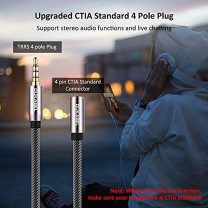 3.5mm Extension Cord (8 Feet/2.4Meters) TRRS 4-Pole Headphone Extension Male to Female Mic-Supported 3.5mm Audio Extender for Smartphones, TV, Cars, Speaker, Headset, Microphones, PC, etc. | Nylon Braided Cord Compatible with TRRS Microphone, Smartphone,