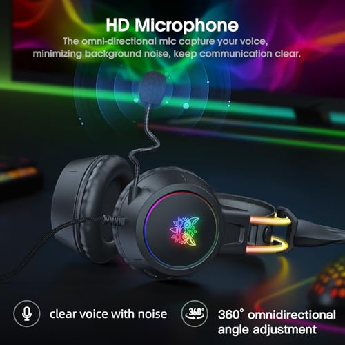 Lightweight Gaming Headset, RGB Lighting, Wired Over Ear Headphones with Mic for PC Laptop PS4 PS5 Switch, Stereo Surround Sound, Self-Adjusting Headband, Black Deer Ear - color: Black Deer Ear