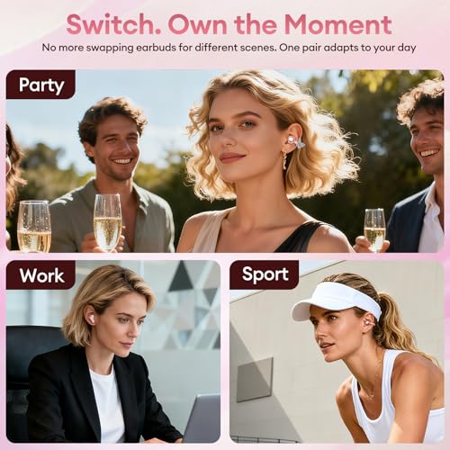 PAXA 3 in 1 Ctbuds Stylish Jewelry-Style Clip on Open Ear Headphones Wireless Earbuds, Instant Earring Mode, Ultra-Long 140H Play, Bluetooth 6.0, All-Day Wear for Work Fitness Daily Use, Rose Gold - color: G-Rose Gold-Butterfly Earring