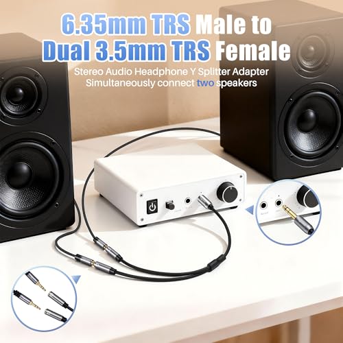 6.35mm to Double 3.5mm Headphone Y Adapter,6.35mm 1/4 Inch TRS Male to Dual 3.5mm 1/8 Inch TRS Female Stereo Audio Y Splitter Cable for Headphones, Guitar, Speakers, Amplifiers, Mixers-1Feet/12 Inch - style: 1 Pack