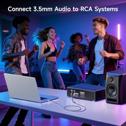 Cable Matters 2-Pack RCA to 3.5mm Audio Cable, RCA to Aux, 3ft | 3.5mm to L/R Cord, Black, Gold-Plated Connectors, Male-to-Male Audio Cable