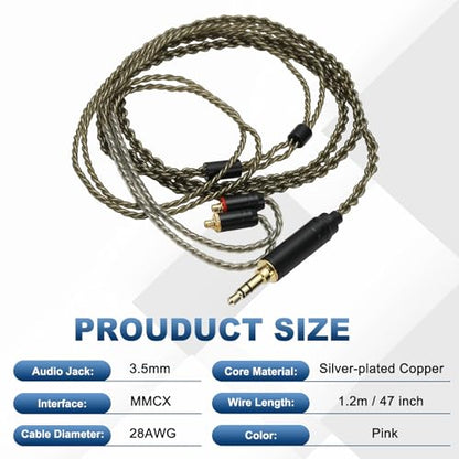 PATIKIL IEM Earphone Cable 1.2M Long Silver-Plated Gray Green (3.5mm MMCX) - color: Gray Green, size: 3.5mm