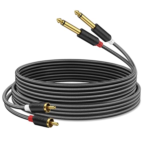J&D RCA to 1/4" Stereo Audio Interconnect Cable, 6 Feet | Dual 1/4 inch TS to 2RCA Cable with Nylon Braided Jacket, Gold-Plated Plugs and Dual Shielding for Mixers, Amps and Hi-Fi - size: 6 Feet