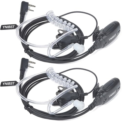 2Pin Acoustic Coil Tube Walkie Talkie Earpiece with PTT Mic (2-Pack)