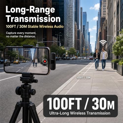 Wireless Lavalier Microphone for iPhone Android, 2Pcs Mini Mic, Plug & Play | Noise Cancelling, 64dB Adaptive, 0.35oz Featherweight, 65ft Range, 6H Battery, for Content Creators Vlogging, YouTube, TikTok