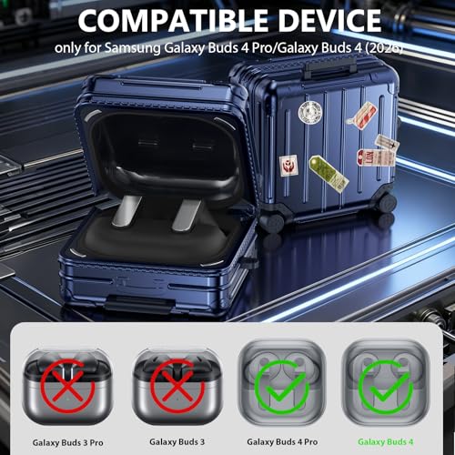 KOREDA Compatible with Samsung Galaxy Buds 4 Case/Buds 4 Pro Case Cover, Cute Funny Suitcase Design Case for Galaxy Buds 4 Pro, Fashion Protective Hard Case for Women Men with Keychain (Blue) - color: Blue