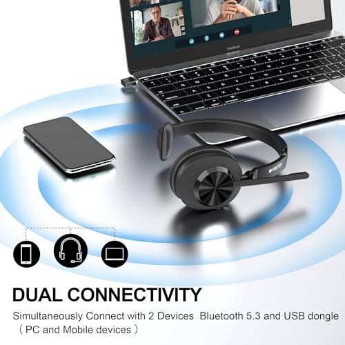 Wireless Headset with Mic for Work,Bluetooth Single Ear Headset for Laptop