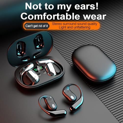 Open-Ear Wireless Headphones Bluetooth Earbuds LED Power Display Charging Case Ear Buds Earhook Over-Ear Earphones for Workout Sports Phone Laptop (White) - color: #06White