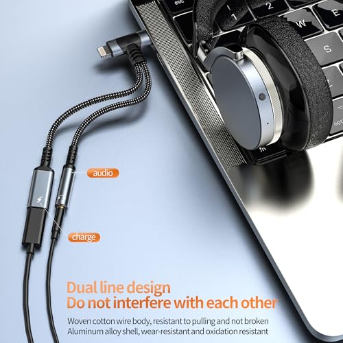 USB C 라이트닝 to 3.5mm 어댑터 아이폰 17 16 15 14 13 프로 맥스 (2in1) 충전기 오디오 헤드폰 잭 스플리터 Aux 케이블 타입 C 포트 커넥터 아이패드 동글용 삼성 갤럭시와 호환