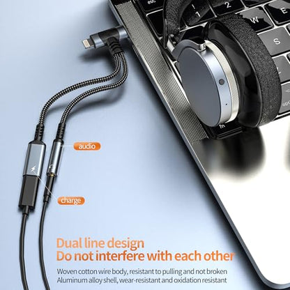 USB C 라이트닝 to 3.5mm 어댑터 아이폰 17 16 15 14 13 프로 맥스 (2in1) 충전기 오디오 헤드폰 잭 스플리터 Aux 케이블 타입 C 포트 커넥터 아이패드 동글용 삼성 갤럭시와 호환