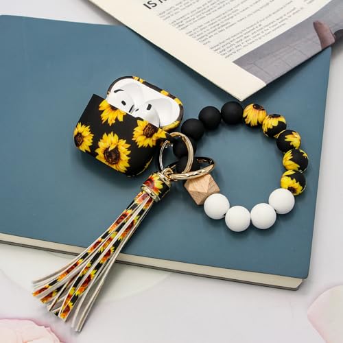 Case Compatible with AirPods 4 Case,Soft Silicone Cover with Bracelet Lanyard and Keychain, Cute Wireless Charging Protective Case for Apple AirPods 4th for Women and Men (Sunflower) - color: Sunflower