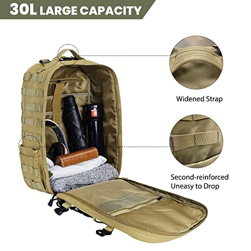 ILM Motorcycle Helmet Backpack 30L Large Capacity Waterproof Helmet Holder, Tactical Backpack for Men Women Riding Hiking Model BP01(Yellow Brown)