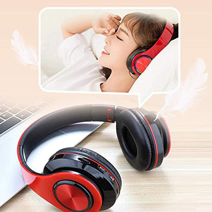 Wireless Bluetooth Headphones with Colorful LED Lights, Red Black | HiFi Stereo Sound,Light Weight,Foldable,Colorful Backlit,Rechageable,Over Ear Headset for PC/Travel/Class/Office/Kids/Adult - color: Red Black