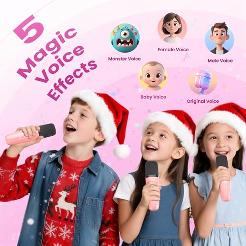 Mini Karaoke Machine, Portable Bluetooth Speaker & 3 Wireless Microphones | Karaoke Player Karaoke Microphone For Family Home Party Outdoor With HI-FI Sound | 5 Magic Sound | PA System | USB | TF | AUX - color: Lavender